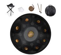 440 Hz Handpan Tongue Drum - Tambour À Languettes Mandala De 22 Pouces En Acier Instrument De Percussion, Harmonic Tambour À Main Ré Mineur Pour Adultes(Black,10Notes)