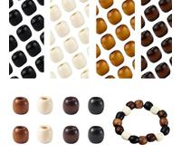 440 Pièces Perle en Bois 4 Couleurs Perles Rondes en Bois Perles en Bois Naturel à Grand Trou Perle Bois Macramé Perles en Bois Tressées Adaptées à la Décoration de Tresses de Cheveux, Bracelet DIY