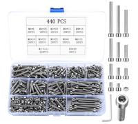 440 pièces vis à tête creuse M4, vis à tête cylindrique, kit en acier inoxydable avec écrous, avec rondelles et 2 clés