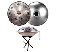 440Hz Handpan 432Hz Tambour à Main Doré en ré Mineur Hand Pan Tongue Drum en Acier 10 Notes 12 Notes 56 cm Percussion avec Sac à Main Souple，Support de Batterie(Silver,440HZ/9Note)