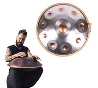 440hz Handpan Tambour, 9/10/12 notes 55cm Tambour à main en ré mineur, Drum en acier avec maillets, support, Instrument de Percussion en acier pour méditation personnelle, yoga(Gold+Silver,12 Notes)