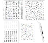 440pcs Pierres Précieuses en Strass pour le Visage, y Compris des Diamants Ronds de 3/4/5 mm, Lunes, Cours, Étoiles de Mer, Roses, Papillons, Perles de 3/4 mm, Larmes de 5/6 mm, Pinces