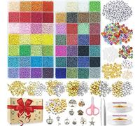 44295pcs 56 Couleurs 2mm Perles de Rocaille,Perles pour Bracelet, Bijoux,Kit Bracelet avec 615 Accessoires Perle Lettre Souriantes pour Collier Boucles d'Oreilles la Décoration de Bricolage