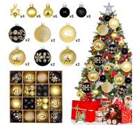 44PCS Boule de Noël en Plastique, Set de Boule de Noël Or & Noir, Décorations d'arbre et Extérieures Intérieures