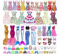 44Pcs Vêtements & Accessoires de Poupée 4 Robes Fleurs 3 Tenues 2 Robes Paillettes 2 Robes de Soirée 3 Bikinis 10 Mini Robes 10 Paires Chaussures 5 Sacs 5 Bijoux pour Poupée Fille de 11,5"
