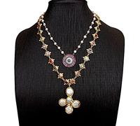 44x52mm Charm Coin Pearl Crucifix Pendant 2 Rows White Pearl Rosary Chain Cubic Zirconia Chain Necklace