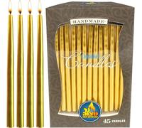 45 Bougies Pour Hanoukka Fabriquées à La Main Par Ner Mitzvah, Or Métallique, 14 Centimètres