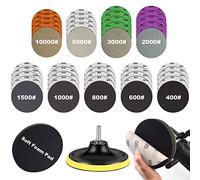 45 disques abrasifs de ponçage à eau 125mm avec support auto-agrippant mousse, papiers de Verre pour meuleuse d'angle de 400 à 10 000 grains, kit de disques de ponçage à sec et humide pour bois métal