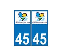 45 Loiret autocollant plaque immatriculation auto département sticker Centre-Val de Loire logo- Angles : droits- Couleur de fond : noir
