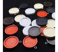 45 Pcs Bois Pendentif Plateaux Rond 25 Mm 5 Couleur Supports Pendentif, Corde De Cire Noire Et Boucle De Suspension Pour Diy Bijoux