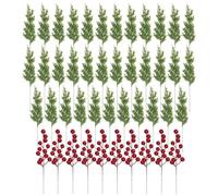 45 Pièces Branches De Pin Artificielles De Noël Avec Tiges De Baies Rouges, 10.5 Inch Branches De Faux Sapin De Noël Pour Vase, Evergreen Norfolk Tiges De Pin, Verdure De Noël Pour Deraction