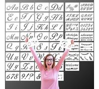 45 Pièces Pochoir Lettre, Letter Stencils Alphabet Lettre et Chiffre Calligraphie Pochoir Majuscule Minuscule Lettres Décoration Réutilisable Peinture Dessin Pochoirs pour Bois Mur Fenêtre Journal