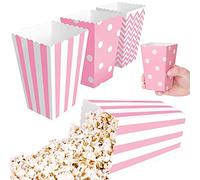 45 Pièces Sacs de Pop-Corn, Boîtes de Popcorn, Cas de Pop-Corn, 3 Modèles Papier Carton Pliable Conteneur de Bonbons pour les Soirées Cinéma, Carnaval, Vacances, Fêtes, Théâtre (Rose)
