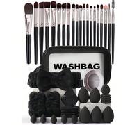 45 pièces Set de pinceaux de maquillage, outils de beauté mixtes, comprenant : 20 pièces pinceaux de maquillage, 1 pièce sac de maquillage, 5 pièces éponges de beauté, 5 pièces houppettes, 5 pièces mi