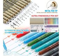 45 pièces Stylos Micro-Line - 4/6/9/12/18/21 pièces Stylos feutres noirs multifonctions à pointe fine (21 styles de pointes disponibles) et 12 couleurs vibrantes, ensemble de stylos à pointe super fin