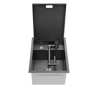 45 x 35 x 21 cm - Évier de cuisine invisible encastrable en acier inoxydable avec robinet et couvercle escamotables - Lavabo avec grand écoulement et piège en V contre les odeurs - Pour petites