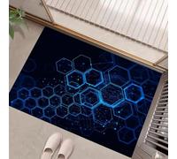 45 x 75 cm, paillasson d'entrée intérieur et extérieur, Tapis à Technologies du Futur Hexagone Lumineux, Tapis de Sol résistant à la décoloration, Profil Bas, Facile à Nettoyer Bleu néon