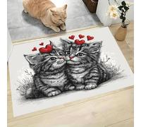 45 x 75 cm, paillasson d'entrée intérieur et extérieur, Tapis Croquis d'animaux des Chats Amoureux, Tapis de Sol résistant à la décoloration, Profil Bas, Facile à Nettoyer Noir et Blanc