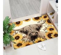45 x 75 cm, paillasson d'entrée intérieur et extérieur, Tapis Fleurs Rurales Vache des Highlands Tournesol, Tapis de Sol résistant à la décoloration, Profil Bas, Facile à Nettoyer Jaune