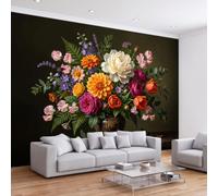 450 x 280 cm Papier Peint Murale Panoramique Peinture À L'Huile Fleurs | Rétro Plantes Fleurs Papier peint photo non tissé - Revêtement Mural Décoration Salon Pour chambre à coucher - Effet 3D