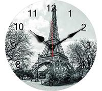 452 Ronde Cuisine Horloge Tour Eiffel Paris Noir Et Blanc Horloge Silencieuse Décoration D'Intérieur Vintage Pendule Murale pour École Cuisine Chambre