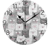 452 Ronde Horloge Murale Chats Gris Drôles Décoration D'Intérieur Silencieuse Horloge Vintage Cuisine Horloge pour Salon Cuisine Hôtel