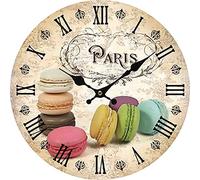 452 Ronde Pendule Murale Macaron Rétro Horloge Vintage Horloge Murale sans Tic-Tac Cuisine Horloge pour Café Bureau Salon