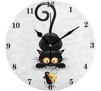 452 Ronde Pendule Murale Petite Souris Chat Mignon Noir Cuisine Horloge Silencieuse Horloge Vintage Horloge Murale pour Café Bureau Chambre