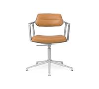 453 Pivotant+ Chaise Pivotante avec Patins de Sol Aluminium/ Cuir Camel