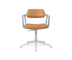 453 Pivotant+ Chaise Pivotante avec Patins de Sol Aluminium/ Cuir Camel