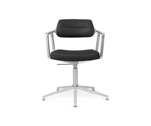 453 Pivotant+ Chaise Pivotante avec Patins de Sol Aluminium/ Cuir Noir