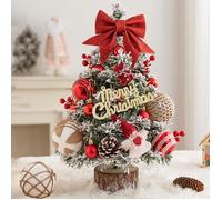 45cm Mini Sapins de Noël Lumineux, Boules de Noël et Pommes de Pin, Mini Bureau Décoration Arbre, Rouge