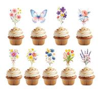 45pcs Décorations Cupcakes Fleurs Sauvages, 9 Styles Décorations pour Cupcakes Fleurs et Papillons Idéales pour Fête d'Anniversaire Mariage Baby Shower