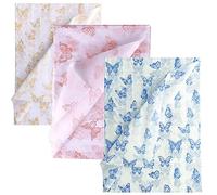 45pcs Feuilles de Papier de Soie Papillon, 35x50cm Or & Or Rose & Bleu Papier de Soie Emballage pour Noël Mariage Fête d'Anniversaire Baby Showers Bricolage Arts (Fond Blanc)