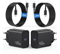 45W Chargeur pour Samsung Charge Rapide USB C pour Samsung Galaxy S25 Ultra S24 S23 S22 S21 FE 5G Edge A56, Note 20 10 9 8, Fast Charger 2M Type C Câble et 45 Watt Prise Adaptateur, 2-Pack