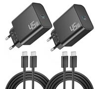 45W Chargeur Rapide USB C avec 2M Cable pour Samsung Galaxy S26 Ultra S25 | pour S24 S23 S22 FE A57 A56 A55 A54, Note 20 10, Tab S10 S9, USBC PD Adaptateur, Prise Secteur, Super Fast Charger, 2-Pack