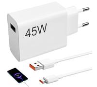 45W Chargeur Rapide USB C avec Câble USB C 6A 1m, Chargeur USB C 45W Compatible Redmi Note 14 13 12 11 10 9 Pro, POCO X7 M6 M4, Mi 11, Pad 6/5, Adaptateur Secteur Type C Charge Ultra Rapide