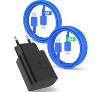 45W Chargeur USB C Charge Rapide pour Samsung Galaxy S24 Ultra/S25/S23/S22/S21,USB-C Fast Chargeur avec 1m+2m Type C Câble,Prise Secteur USBC Adapteur pour Note20/10/9/8/A73/A53, iPhone 16-Bleu