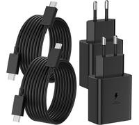 45W Chargeur USB C Secteur Charge Rapide pour Galaxy S25/S25 Ultra/S24/S23/S22/S21/S20/Note 20/A73/A54, Z Fold5, Flip5, Flip4, Flip5,Tab S9 S8, Prise Secteur Type C Adapteur avec 2m Câble USB C 2 Pack