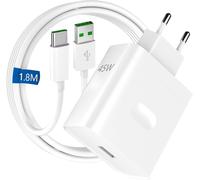 45W Super VOOC Chargeur Rapide avec 6A Câble USB C 1.8M pour Oppo Find X5 X3/2 Neo/Reno13FS,Chargeur Rapide VOOC Charge avec Câble USB Type-C pour OnePlus 10 9 Pro Nord CE 3 2 Lite,realme C75/C63/C65