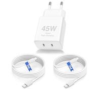 45W USB C Chargeur Rapide pour iPhone 17 Pro Max, 2Port iPhone USB C Chargeur avec Câble 2M+3M, Type C Adaptateur Secteur pour Apple iPhone 17 Air/16e/15 Plus/iPad/Samsung Galaxy S26 Ultra/S25/S24/S23