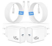 45W USB C Chargeur Rapide pour Samsung Galaxy S25 Ultra S24 S23 S22 S21 S20 FE 5G, A55 A54 A53, Note 20 10, Original Tab S8 S9, USB-C Prise Chargeur Adaptateur Secteur + 2M Type C Câble 2 Pack, Blanc
