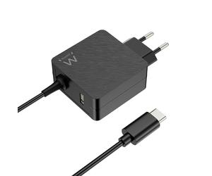45W USB C, Ewent Chargeur Type C Alimentation Adaptateur pour MacBook Pro/Air, Lenovo,HP,ASUS, Acer,Huawei,Matebook,Xiaomi,Samsung, Tablettes,câble de 1,5 mètre,Prise USB-A supplémentaire, Noir