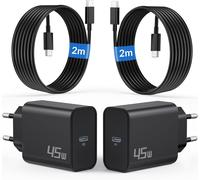 45W USB C Fast Charger for Samsung Galaxy S25 Ultra S24 S23 S22 S21 S20 FE 5G, A55 A54 A53 A52, Note 20 10, Tab S8 S9, USB-C Plug Charger AC Adapter + 2M Type C Cable 2 Pack
