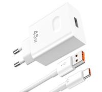 45W USB Chargeur Rapide avec 6A Câble USB C 1m pour Honor 600Lite/600 Smart | 45W pour Super-charge Chargeur pour Honor X7e X8d Magic6 Lite 400 200 Smart/Lite X7d X5c X6c X7c X8c X6b X8a X7a Pad X9a X8a