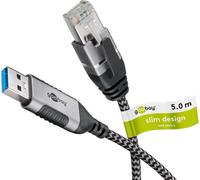45x Goobay 74397 Câble Ethernet USB-A 3.0 vers RJ45, Slim, 5 m, 5 m, noir-argent - connecte un routeur, un modem ou un switch réseau au port USB-A d'un ordinateur portable, d'une tablette ou d'un smar