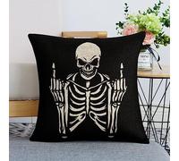 45X45Cm Pillow Cover Crâne Noir Drôle De Doigt d'honneur De Squelette Taie Doux Housses De Coussin Decoration Taie Oreiller pour Canapé Maison Voiture