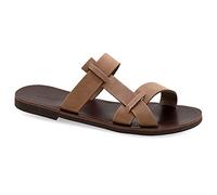 46 Marron foncé Emmanuela Antique Sandales en cuir grecque pour hommes, haute qualité à la main ouverte sandales pour hommes, glissade sur des chaussures d'été, sandales à lanières coulissantes