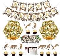 46 Pièces Bannière de Léopard et Guépard, Ballons Thème Guépard, Topper de Gâteau et Cupcake, Décoration de Fête d'Anniversaire Sauvage
