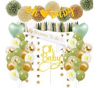 46 Pièces Décoration Baby Shower Fille Garcon, Vert et Dorée avec Oh Baby Decoration Ballon, Pompons en Papier, Ballons de Confetti pour Baby Shower Gender Reveal Fête Décorations